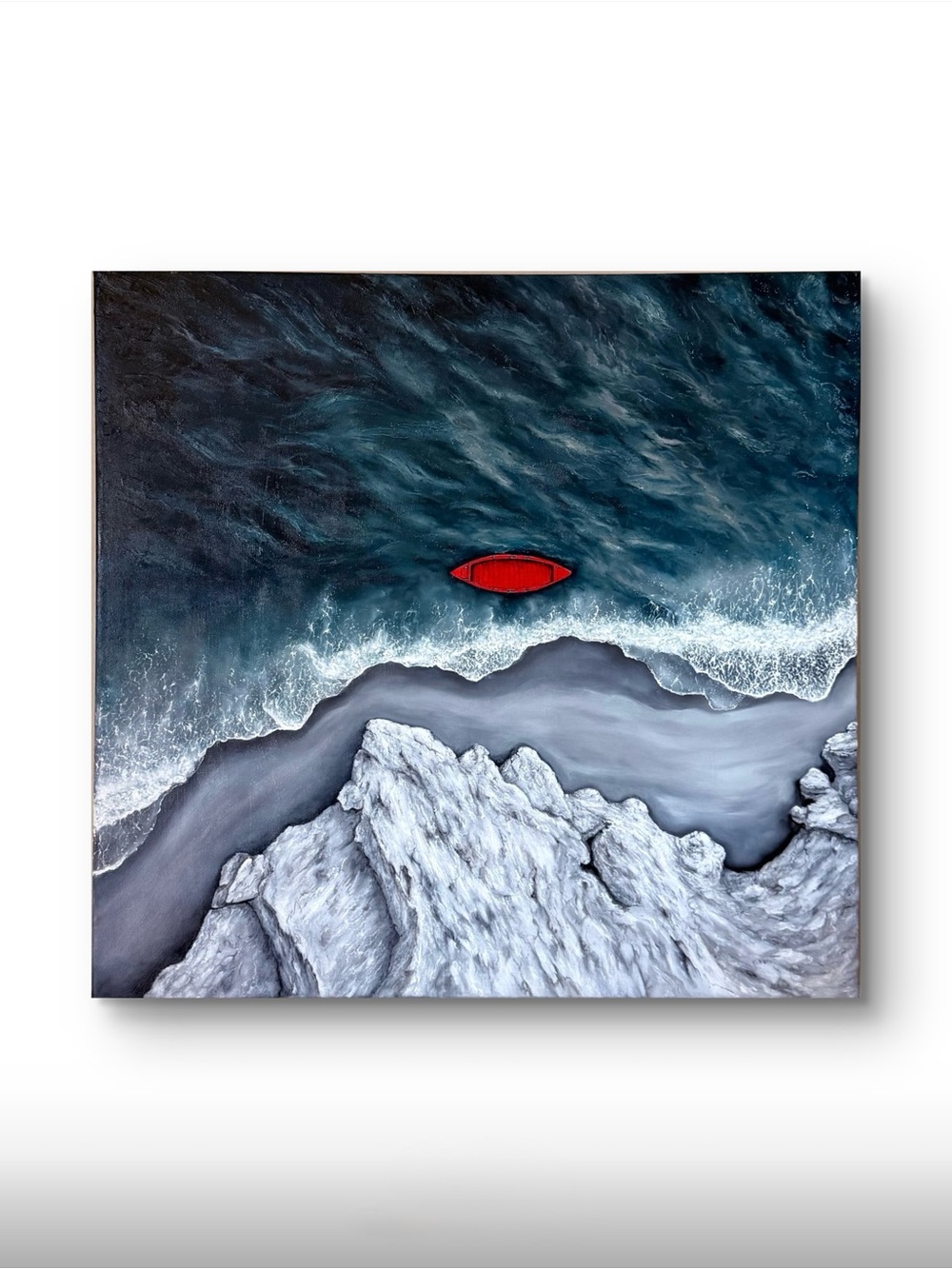 Unsettled Oil Painting on Canvas Art Red Boat